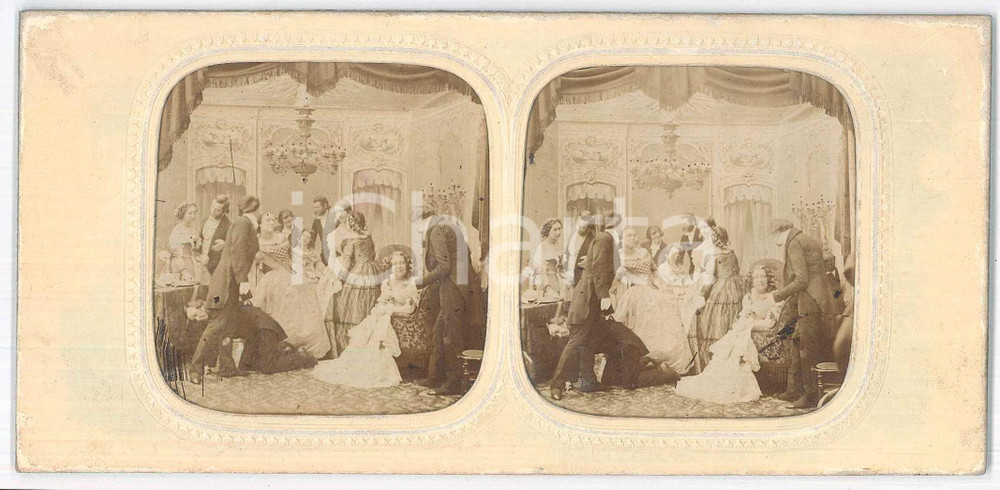 1890 ca FRANCIA COSTUME NOBILTA' - Conversazione in salotto - Foto stereoscopica Fotografia stereoscopica d'epoca, su cartoncino rigido. GOOD/buono  Formato: 18x9 cm originale e autentica 1