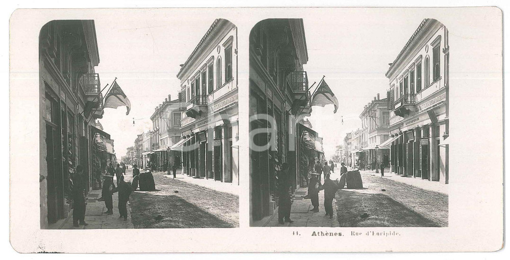 1905 ATHÈNES Rue d'Euripide - Stereoview STEGLITZ BERLIN n. 44 Fotografia stereoscopica d'epoca.EDITORE: Steglitz-Berlin   GOOD/buono  Formato: 18x9 cm originale e autentica 1