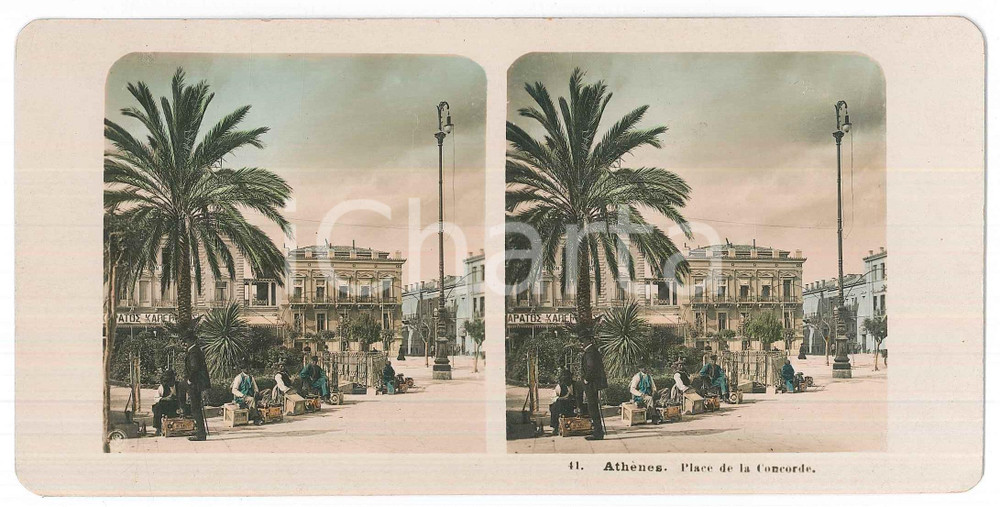 1905 ca ATHÈNES Place de la concorde - Stereoview n. 41 Fotografia stereoscopica d'epoca.  GOOD/buono  Formato: 18x9 cm originale e autentica 1