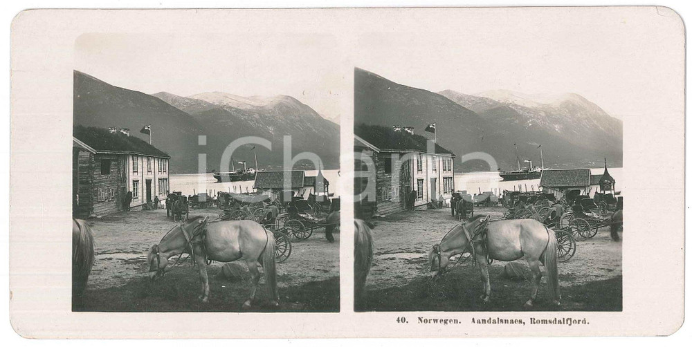 1906 ANDASNELS (NORWAY) Romsdalfjord *Stereoview STEGLITZ-BERLIN 40 Fotografia stereoscopica d'epoca.EDITORE: Steglitz-Berlin  FAIR/discreto piegatura angolare con minimo strappo Formato: 18x9 cm originale e autentica 1