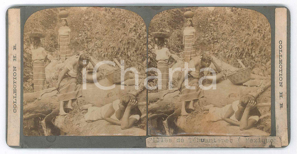 1905 ca MEXICO Native girls of TEHUANTEPEC ISTHMUS Stereoscopic photo n.6428 Fotografia stereoscopica d'epoca.EDITORE: Collection H.R.  FAIR/discreto Bruniture diffuse Formato: 18x9 cm originale e autentica 1