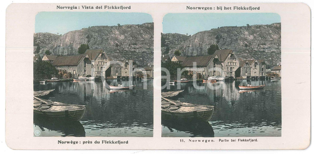 1906 NORVEGIA Vista del Flekkefjord *Stereoscopica STEGLITZ-BERLIN 11 Fotografia stereoscopica d'epoca.EDITORE: Steglitz-Berlin   GOOD/buono  Formato: 18x9 cm originale e autentica 1
