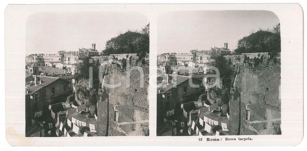 1906 ROMA Rupe Tarpea - Veduta *Stereoscopica STEGLITZ-BERLIN 12 Fotografia stereoscopica d'epoca.EDITORE: Steglitz-Berlin   GOOD/buono  Formato: 18x9 cm originale e autentica 1
