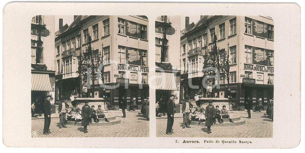 1905 ca ANVERS (BELGIQUE) Puits de Quentin Massys *Stereoview 2 Fotografia stereoscopica d'epoca.  GOOD/buono  Formato: 18x9 cm originale e autentica 1