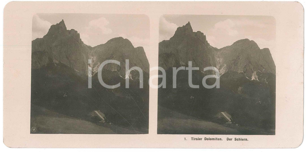 1905 ca TIROLO / DOLOMITI Schlern / Sciliar *Stereoscopica 1 Fotografia stereoscopica d'epoca.  GOOD/buono  Formato: 18x9 cm originale e autentica 1
