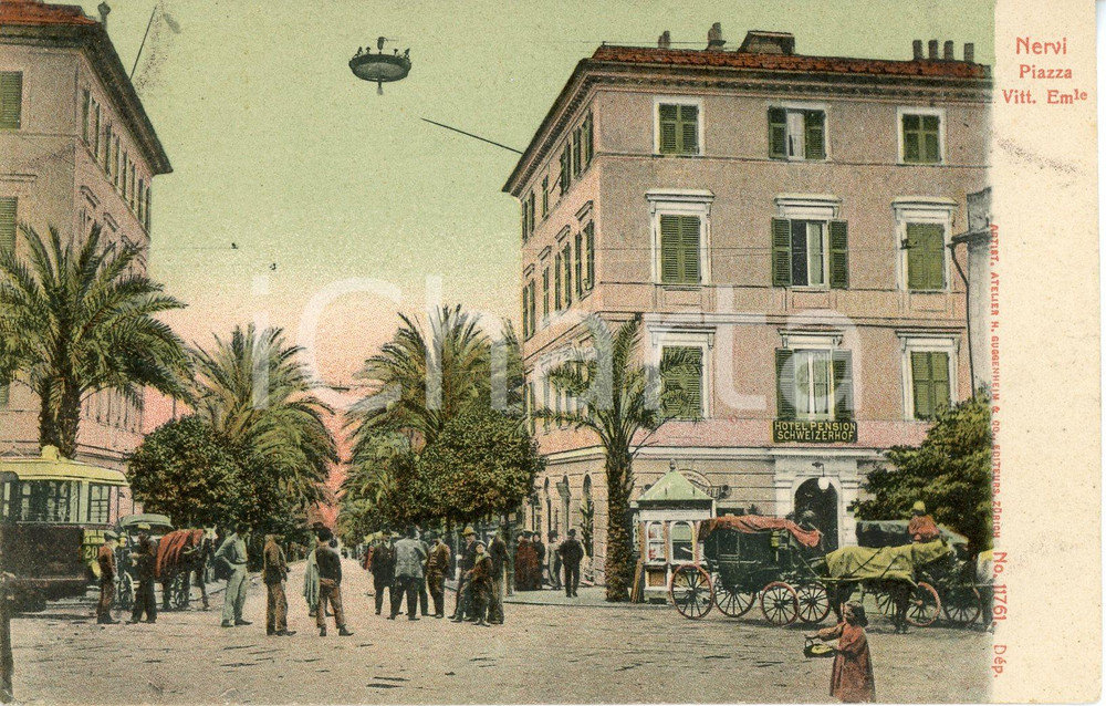 Cartolina originale da collezione 1900 ca GENOVA  NERVI Piazza Vittorio Emanuele  Cartolina animata FP NV 1