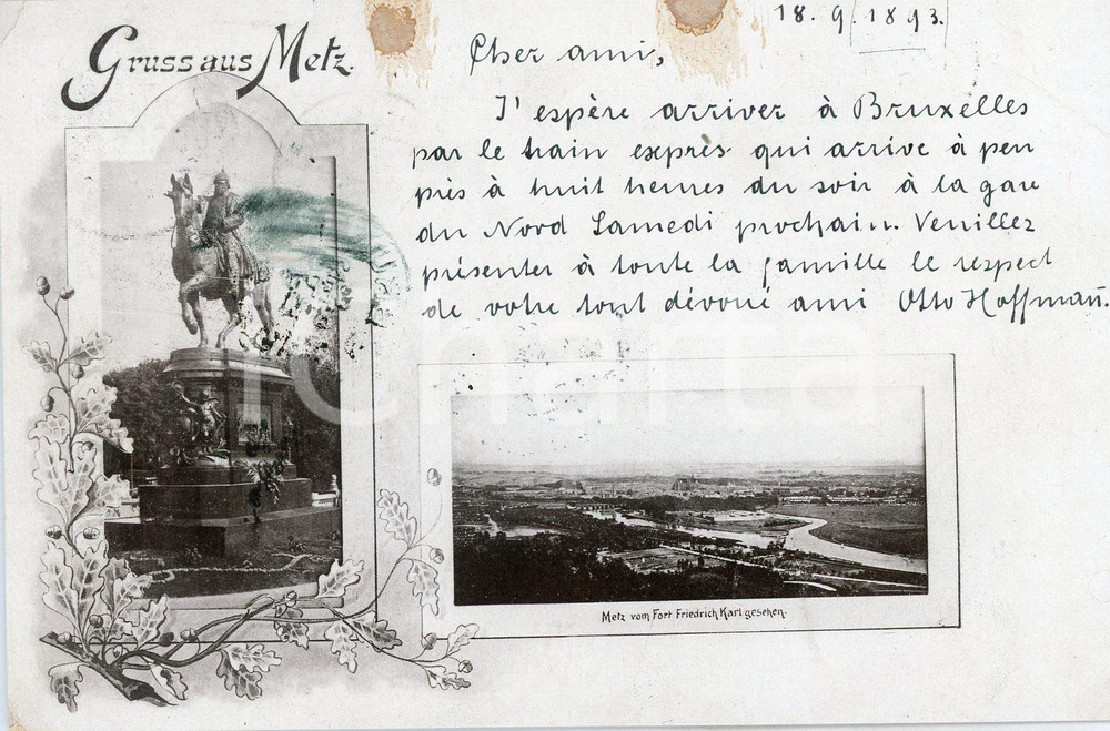 1893 METZ (FRANCE) Fort Friedrich Karl - Carte postale FP VG  Cartolina postale d'epoca, viaggiata.CONDIZIONI: POOR (macchie al margine superiore)FORMATO: FP    originale e autentica 1