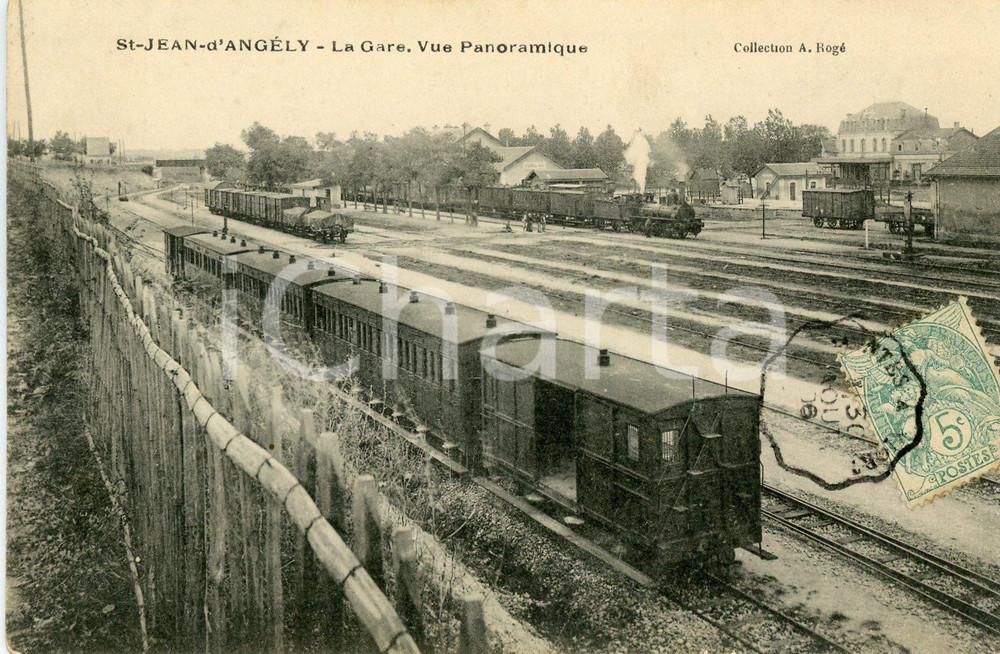 1908 SAINT-JEAN-D'ANGELY (F) La gare - Vue panoramique - Carte postale FP VG  Cartolina postale d'epoca, viaggiata.CONDIZIONI: FAIR FORMATO: FP    originale e autentica 1