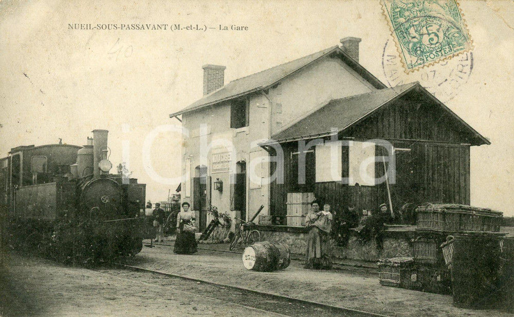 1907 NUEIL-SOUS-PASSAVANT (FRANCE) La gare - Carte postale FP VG  Cartolina postale d'epoca, viaggiata.CONDIZIONI: POOR (piegature agli angoli)FORMATO: FP    originale e autentica 1
