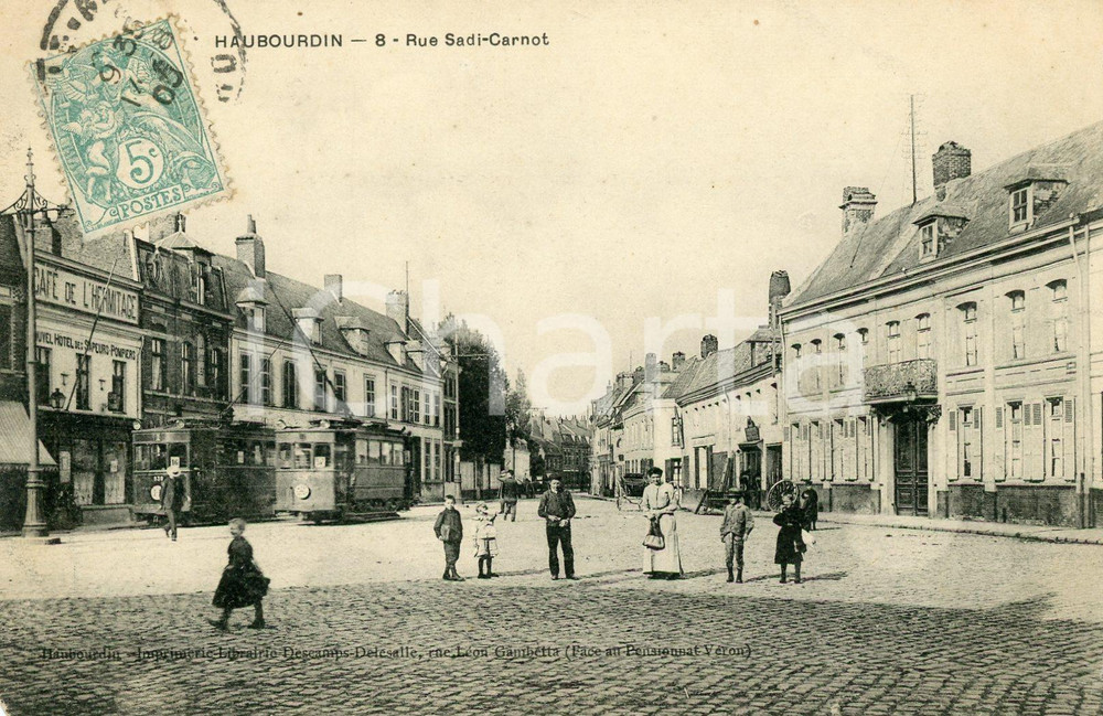 1905 ca HAUBOURDIN (FRANCE) Rue Sadi-Carnot - Carte postale FP VG  Cartolina postale d'epoca, viaggiataCONDIZIONI: POOR (piccola mancanza all'angolo inferiore sinistro, smussature agli angoli)FORMATO: FP    originale e autentica 1