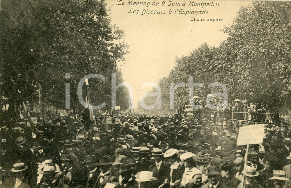 1907 MONTPELLIER Meeting du 9 juin - Discours à l'esplanade - Carte postale FP  Cartolina postale d'epoca, viaggiataCONDIZIONI: FFORMATO: FP    originale e autentica 1