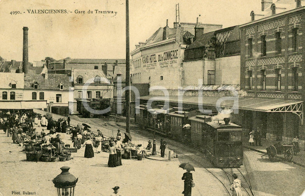 1900 ca VALENCIENNES (FRANCE) Gare du tramway - Carte postale FP VG  Cartolina postale d'epoca, viaggiataCONDIZIONI: POOR (angolo inferiore destro mancante, piegature agli angoli)FORMATO: FP    originale e autentica 1