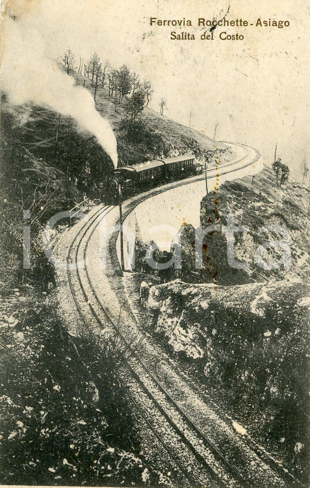 1914 FERROVIA ROCCHETTE - ASIAGO Salita del Costo - Cartolina FP VG  Cartolina postale d'epoca, viaggiata.CONDIZIONI: FAIRFORMATO: FP    originale e autentica 1