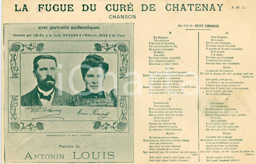 1910 ca LE FUGUE DU CURÉ DE CHATENAY Paroles de Antonin LOUIS - Song Postcard  Cartolina postale d'epoca, non viaggiata.CONDIZIONI: FFORMATO: FP    originale e autentica 1