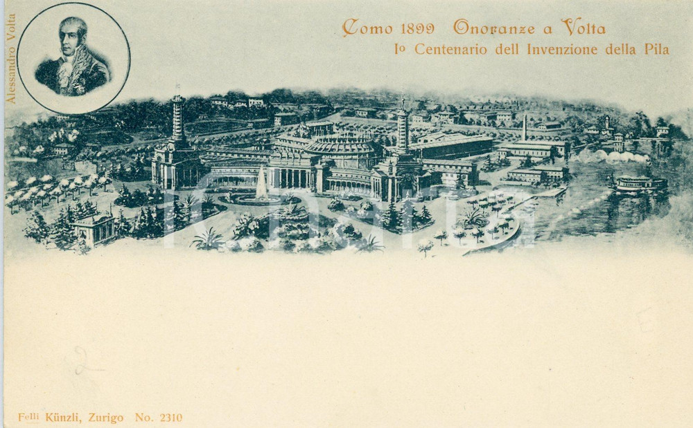 1899 COMO Onoranze ad Alessandro VOLTA 1° Centenario invenzione pila - Cartolina  Cartolina postale d'epoca, non viaggiata.CONDIZIONI: FFORMATO: FP    originale e autentica 1