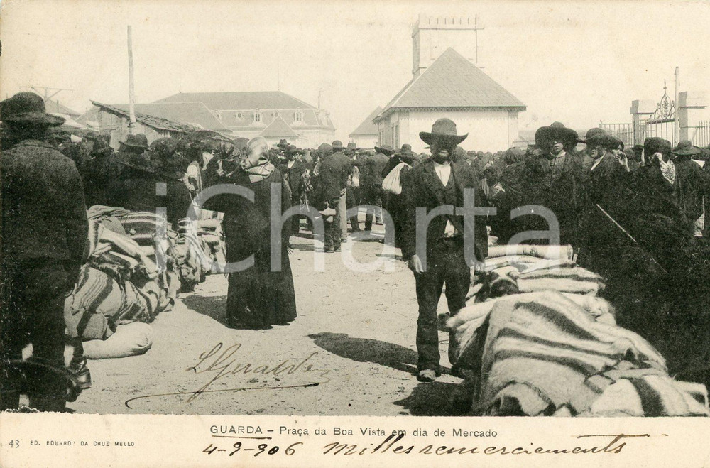 1906 GUARDA (P) Praça da Boa Vista em dia de Mercado - Cartolina ANIMATA FP VG  Cartolina postale d'epoca, non viaggiata.CONDIZIONI: FAIRFORMATO: FP    originale e autentica 1