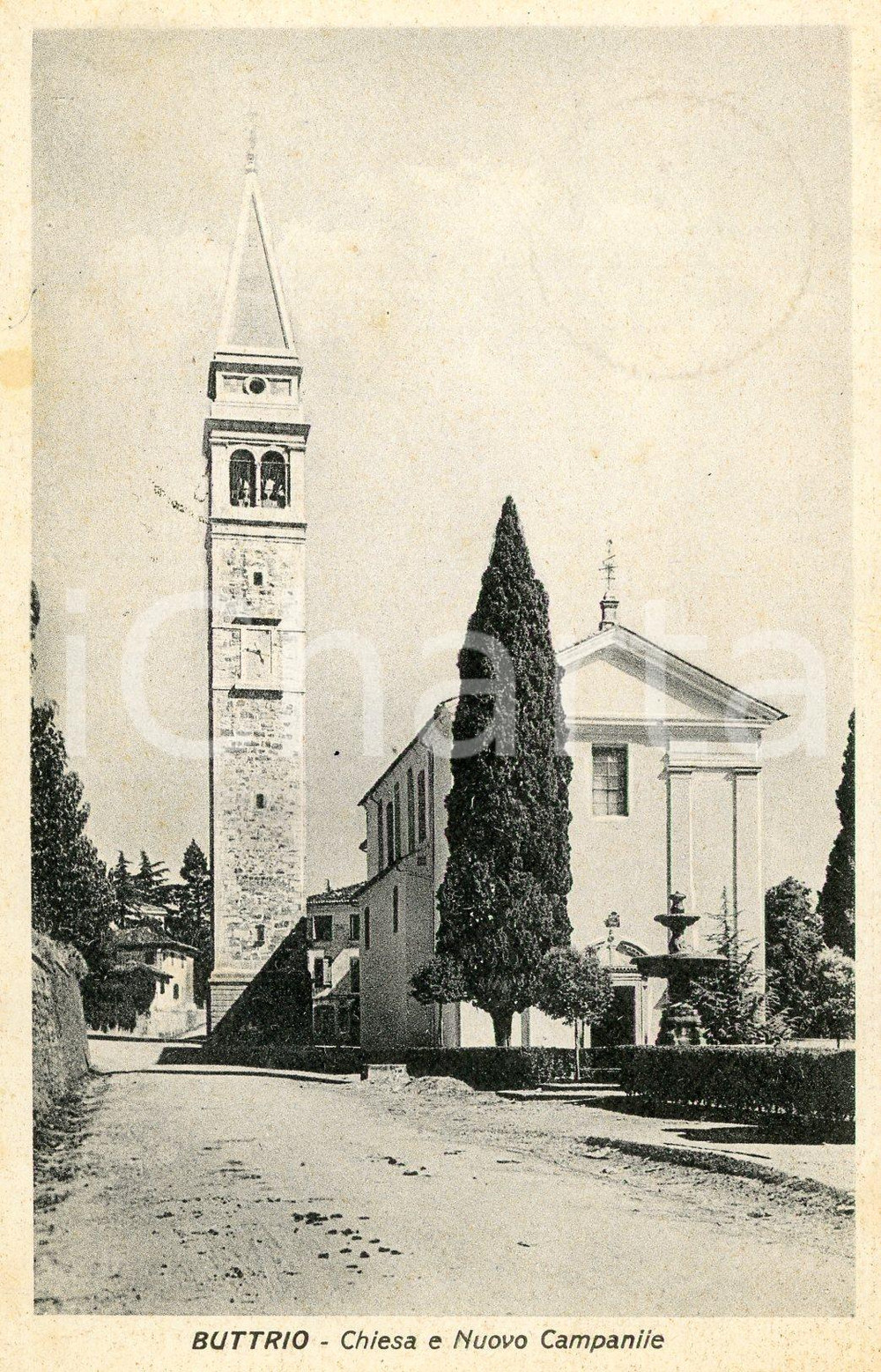 1940 BUTTRIO (UD) Chiesa e nuovo campanile - Cartolina FP VG  Cartolina postale d'epoca, viaggiata.CONDIZIONI: FAIRFORMATO: FP    originale e autentica 1