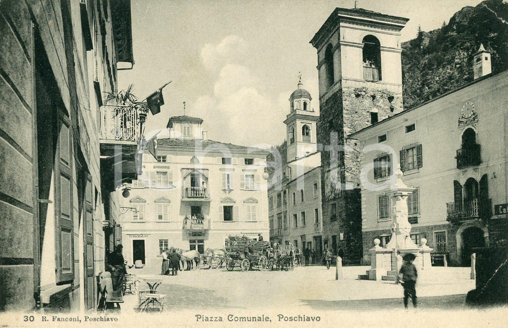 1920 ca POSCHIAVO (SVIZZERA) Piazza Comunale - Cartolina ANIMATA FP NV  Cartolina postale d'epoca, non viaggiata.CONDIZIONI: FAIRFORMATO: FP    originale e autentica 1