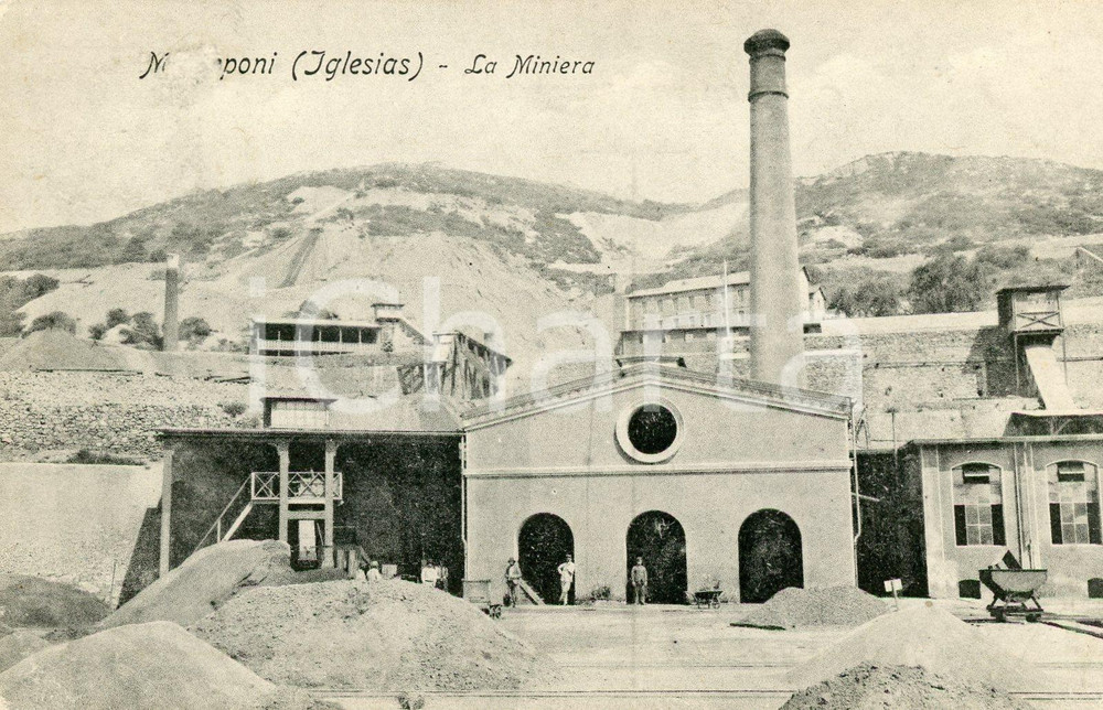 1911 IGLESIAS - MONTEPONI La miniera - Cartolina ANIMATA FP VG  Cartolina postale d'epoca, viaggiata.CONDIZIONI: FAIRFORMATO: FP    originale e autentica 1