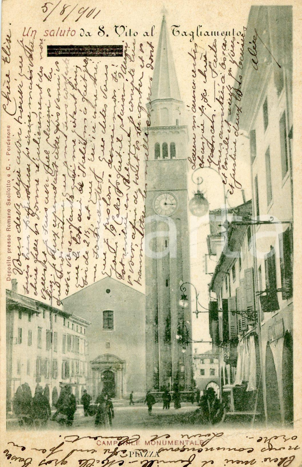 1901 SAN VITO AL TAGLIAMENTO (PN) Campanile monumentale - Cartolina FP VG  Cartolina postale d'epoca, viaggiata.CONDIZIONI: FAIRFORMATO: FP    originale e autentica 1