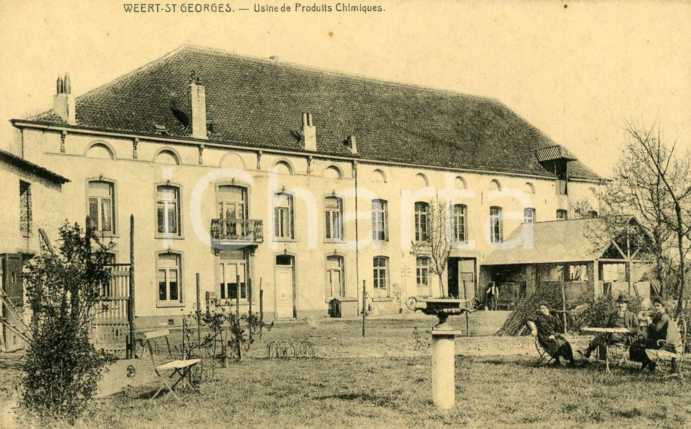 1910 ca WEERT-SAINT-GEORGES (B) Usine de produits chimiques - Cartolina ANIMATA  Cartolina postale d'epoca, non viaggiata.CONDIZIONI: POOR (piegatura all'angolo superiore sinistro)FORMATO: FP    originale e autentica 1