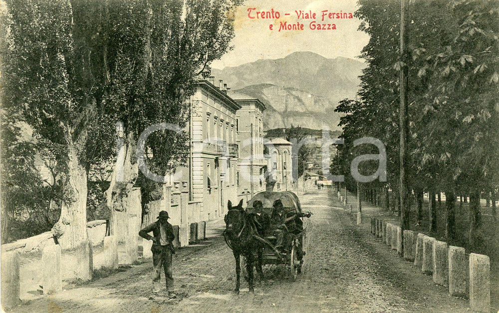 1908 TRENTO Carrozza in Viale Fersina - Monte Gazza - Cartolina ANIMATA FP VG  Cartolina postale d'epoca, viaggiata.CONDIZIONI: FFORMATO: FP    originale e autentica 1