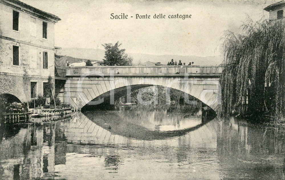 1912 SACILE (PN) Ponte delle castagne - Cartolina ANIMATA FP VG  Cartolina postale d'epoca, viaggiata.CONDIZIONI: F (residui di incollatura al verso)FORMATO: FP    originale e autentica 1