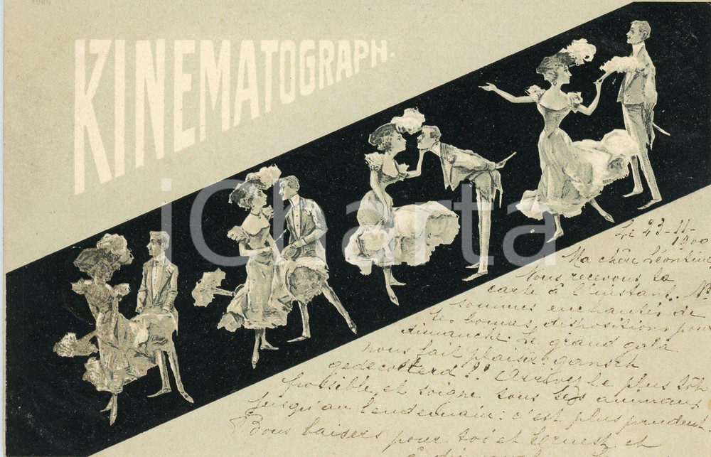 1900 KINEMATOGRAPH Film - Couple dancing - ILLUSTRATED vintage postcard FP  Cartolina postale d'epoca, viaggiata.CONDIZIONI: G FORMATO: FP    originale e autentica 1