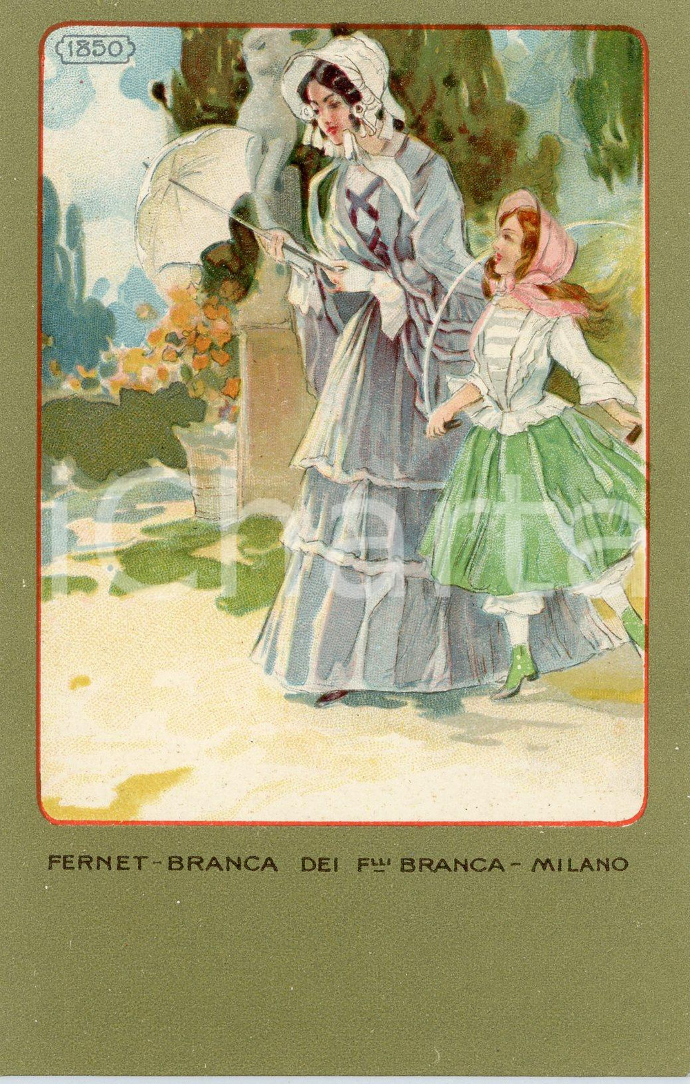 1920 ca MILANO Ditta FERNET-BRANCA Moda 1850 - Cartolina ILLUSTRATA FP NV  Cartolina postale d'epoca, non viaggiata.CONDIZIONI: GFORMATO: FP    originale e autentica 1