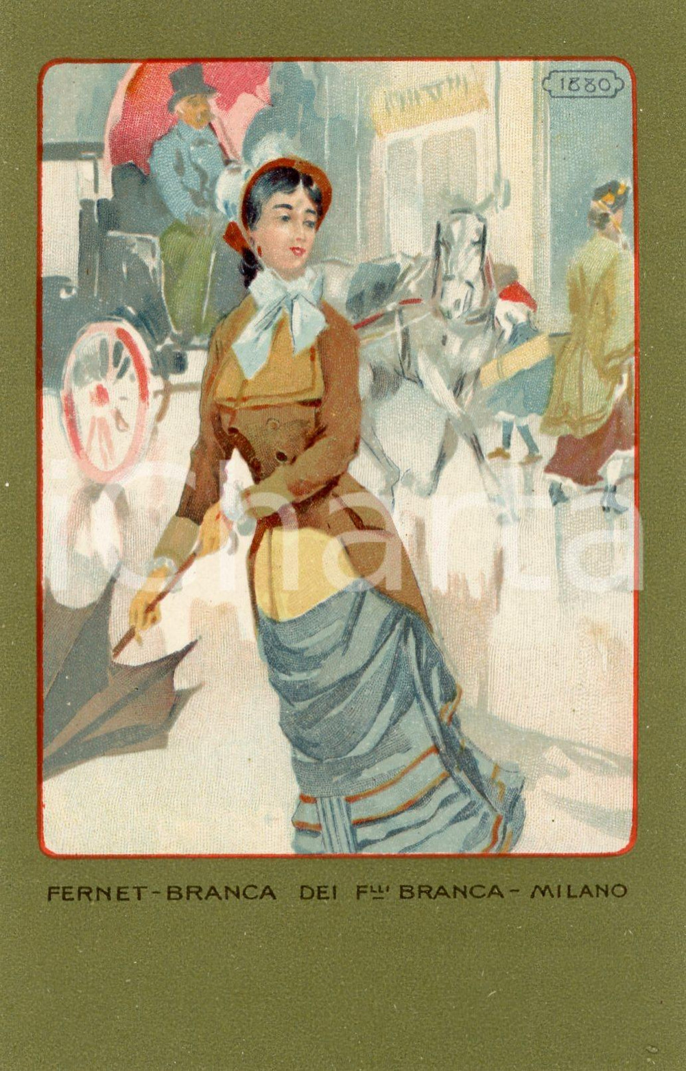 1920 ca MILANO Ditta FERNET-BRANCA Moda 1880 *Cartolina ILLUSTRATA FP NV  Cartolina postale d'epoca, non viaggiata.CONDIZIONI: GFORMATO: FP    originale e autentica 1