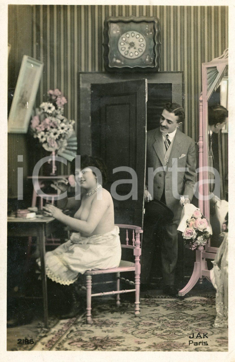 1910 ca EROTICA VINTAGE Donna seminuda accoglie il marito - Cartolina FP  Cartolina postale d'epoca, colorata, non viaggiata.Editore JAK Paris - n&deg; 2185CONDIZIONI: GFORMATO: FP    originale e autentica 1