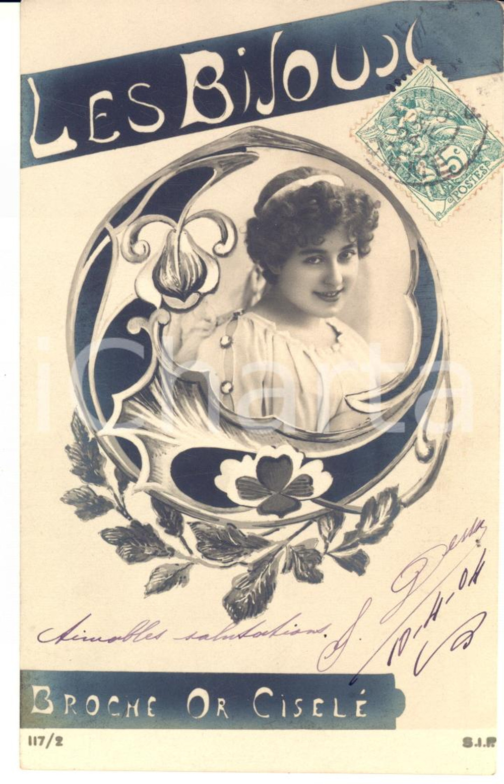 1904 LES BIJOUX Broche or ciselé - Cartolina ILLUSTRATA vintage FP VG  Cartolina postale d'epoca, serie &ldquo;Les Bijoux&rdquo; 117/1, viaggiata.CONDIZIONI: GFORMATO: FP    originale e autentica 1