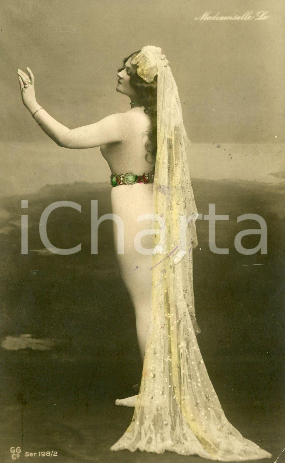 1908 EROTIC VINTAGE Dancer Mademoiselle LO with a long veil - Postcard  FP  Cartolina postale d'epoca, cromolitografica, viaggiata.CONDIZIONI: FAIR (piccola piegatura angolare)FORMATO: FP    originale e autentica 1