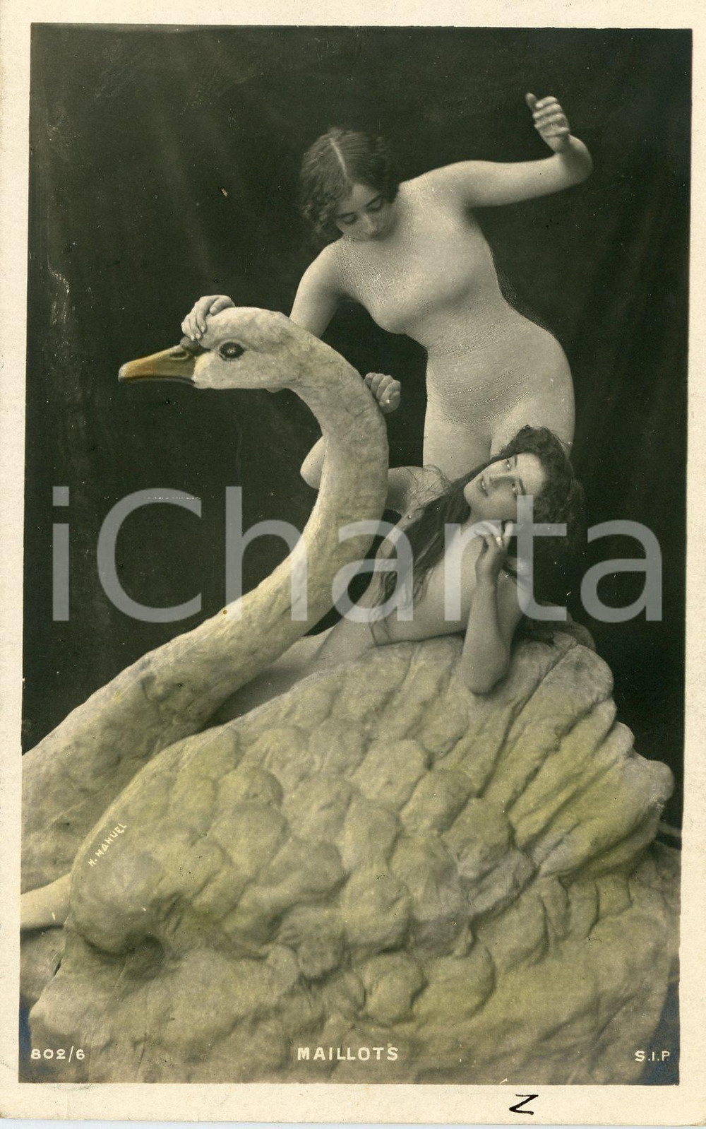 1900 ca VINTAGE EROTIC Maillots - Naked women with a big swan - Postcard FP VG  Cartolina postale d'epoca, viaggiata.Editore S.I.P. - n&deg; 802/6CONDIZIONI: GFORMATO: FP    originale e autentica 1