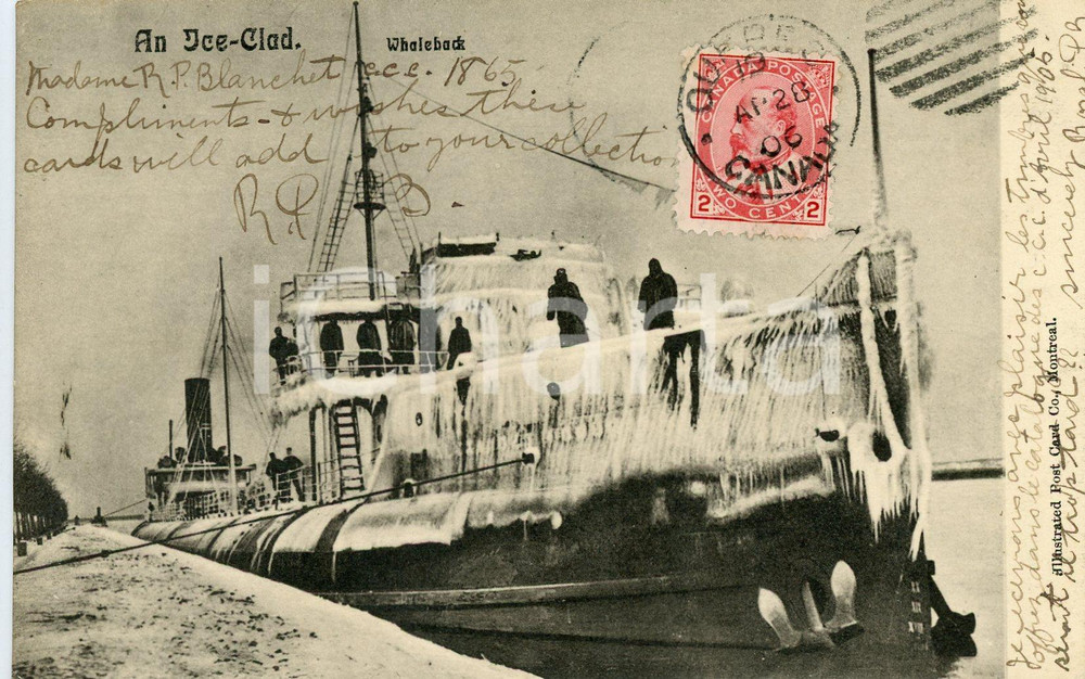 1906 CANADA An ice-clad whaleback at the dock -Postcard FP NV  Cartolina postale d'epoca, viaggiata.CONDIZIONI: FFORMATO: FP    originale e autentica 1