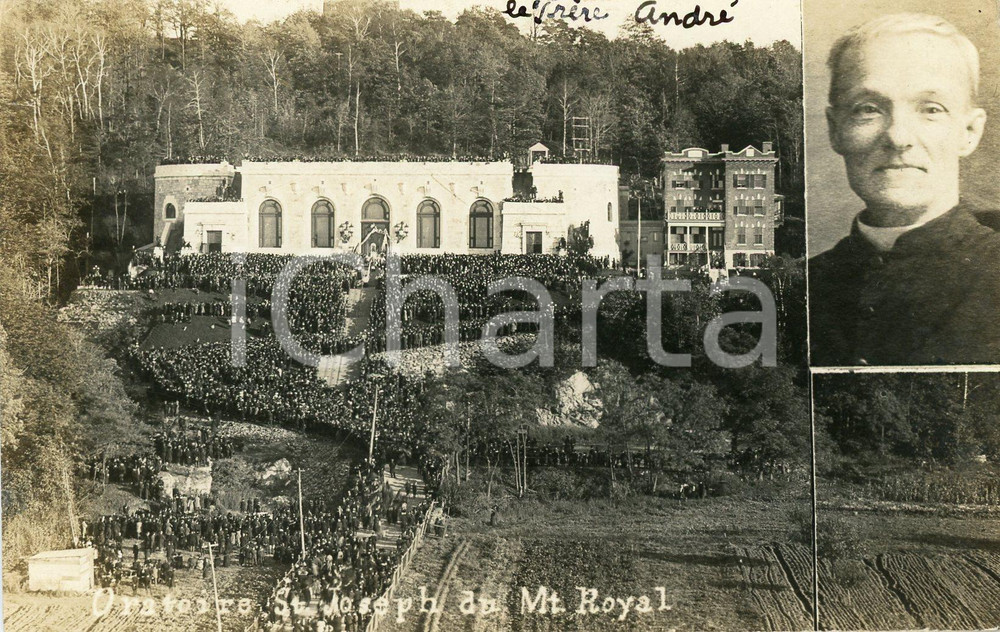 1922 MONTREAL Saint Joseph's Oratory on construction - Frère André - Postcard FP  Cartolina postale d'epoca, non viaggiata ma manoscritta.Nella cartolina compare anche un ritratto fotografico del fondatore Fr&egrave;re Andr&eacute; (Alfred Bessette).CONDIZIONI: FFORMATO: FP    originale e autentica 1