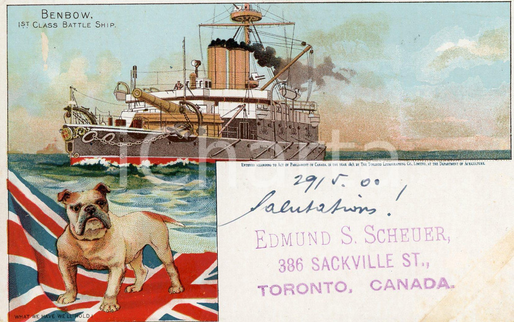 1900 ROYAL NAVY - HMS Benbow - 1st Class Battle Ship - Postcard FP VG  Cartolina postale d'epoca, viaggiata.CONDIZIONI: FFORMATO: FP    originale e autentica 1