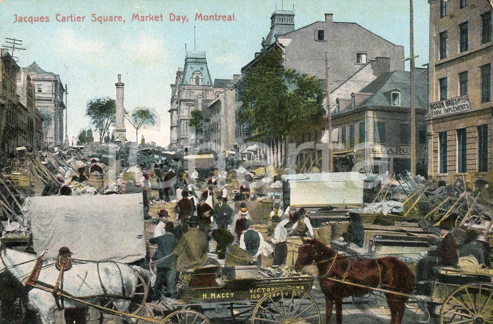 1910 ca MONTREAL (CANADA) Jacques Cartier Square - Market day - Postcard FP NV  Cartolina postale d'epoca, non viaggiata.CONDIZIONI: FFORMATO: FP    originale e autentica 1