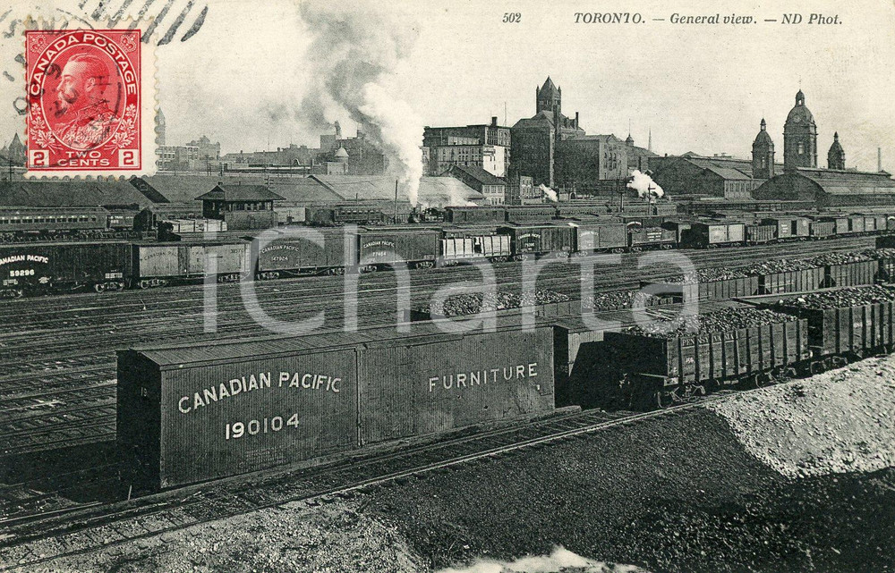 1920 TORONTO General view with CPR train wagon CANADIAN PACIFIC RAILWAY Postcard  Cartolina postale d'epoca, viaggiata.CONDIZIONI: FFORMATO: FP    originale e autentica 1