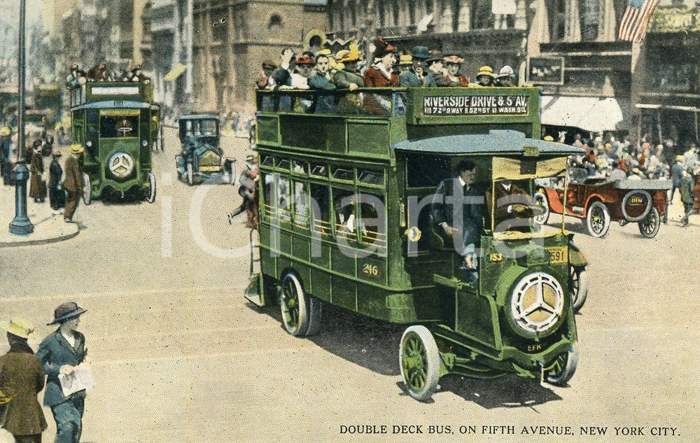 1905ca NEW YORK CITY - DE DION-BOUTON double deck bus on fifth avenue - Postcard  Cartolina postale d'epoca, viaggiata.CONDIZIONI: FFORMATO: FP    originale e autentica 1