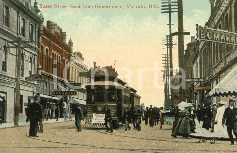 1910ca VICTORIA (CANADA) Tramway on Yates street east from government - Postcard  Cartolina postale d'epoca, non viaggiata.CONDIZIONI: FFORMATO: FP    originale e autentica 1