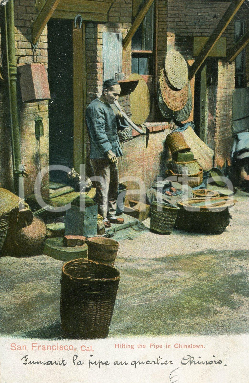 1905 SAN FRANCISCO Hitting the pipe in CHINATOWN Postcard FP VG  Cartolina postale d'epoca, viaggiata.CONDIZIONI: FFORMATO: FP    originale e autentica 1
