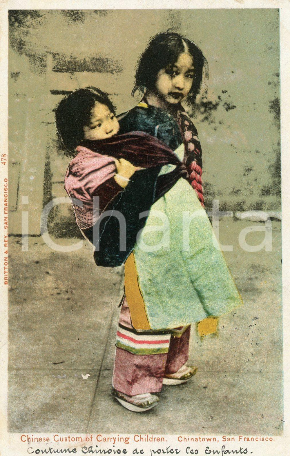 1905 SAN FRANCISCO CHINATOWN Chinese custom of carrying the children - Postcard  Cartolina postale d'epoca, viaggiata.CONDIZIONI: FFORMATO: FP    originale e autentica 1