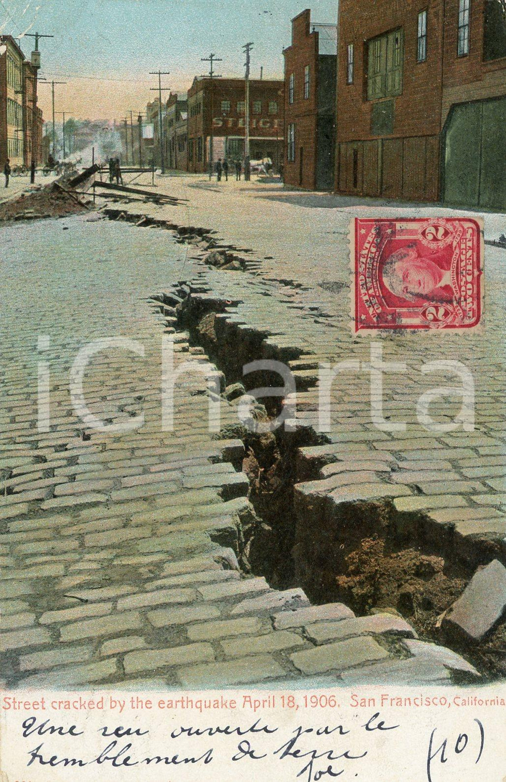 1907 SAN FRANCISCO Street cracked by the earthquake of 1906 - Postcard FP VG  Cartolina postale d'epoca, viaggiata.CONDIZIONI: POORFORMATO: FP    originale e autentica 1