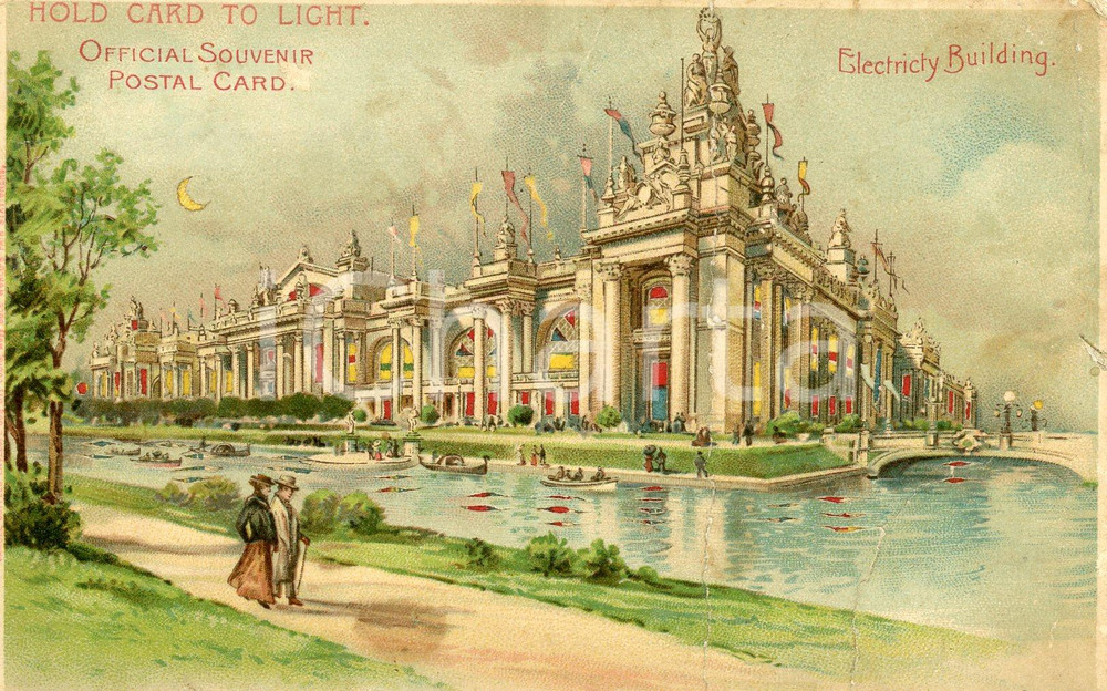 1904 ST. LOUIS WORLD FAIR Elecricity building Hold-to-light postcard DANNEGGIATA  Cartolina postale d'epoca, viaggiata.CONDIZIONI: VERY POOR (profonde piegature al centro e all'angolo inferiore destro. Strappo al margine destro)FORMATO: FP    originale e autentica 1