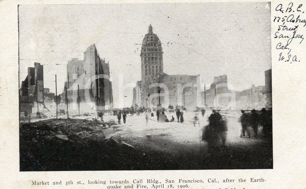 1906 SAN FRANCISCO EARTHQUAKE Market, 5th street and Call Building - Postcard FP  Cartolina postale d'epoca, viaggiata.CONDIZIONI: FFORMATO: FP    originale e autentica 1