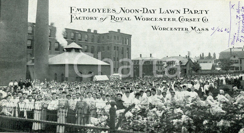 1906 WORCESTER Royal Worcester Corset - Employees noon-day lawn party - Postcard  Cartolina postale d'epoca, viaggiata.CONDIZIONI: F (piegatura all'angolo superiore destro)FORMATO: FP    originale e autentica 1