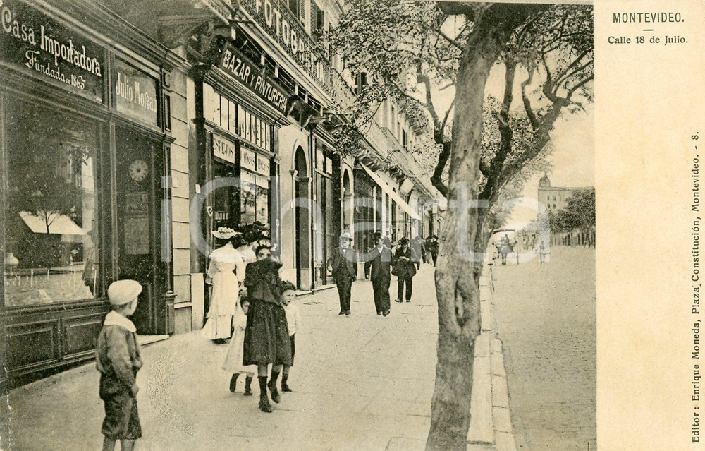 1911 MONTEVIDEO (URUGUAY) Calle 18 de Julio - Tarjeta postal  Cartolina postale d'epoca, viaggiata.CONDIZIONI: FFORMATO: FP    originale e autentica 1