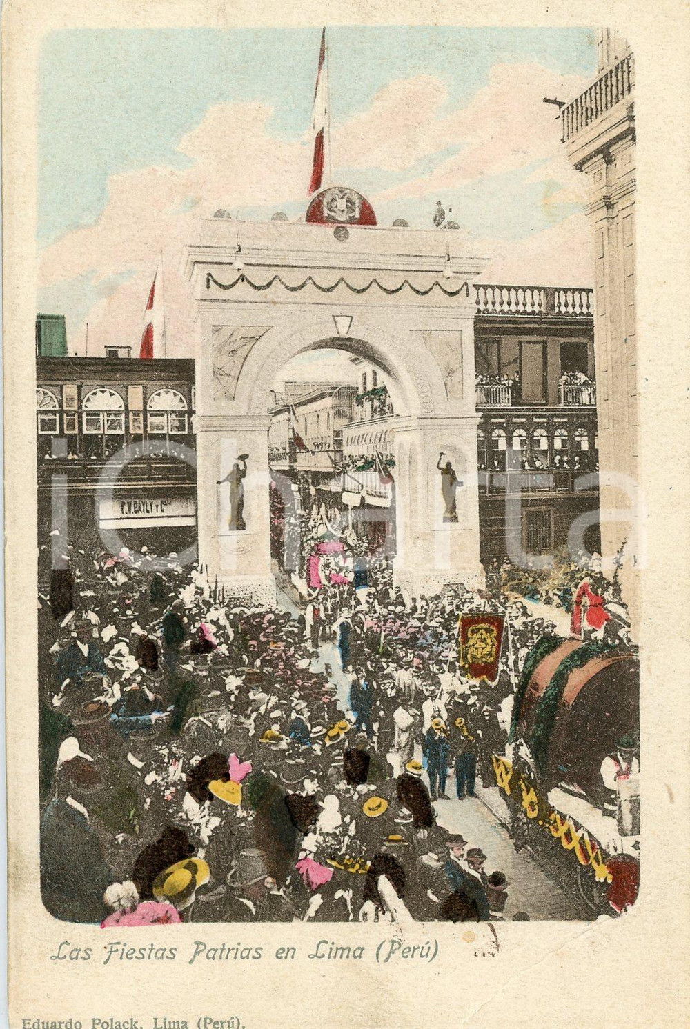 1900 ca LIMA (PERÙ) Las Fiestas Patrias - Tarjeta postal FP NV  Cartolina postale d'epoca, non viaggiata.CONDIZIONI: F (Profonda piegatura all'angolo inferiore destro)FORMATO: FP    originale e autentica 1