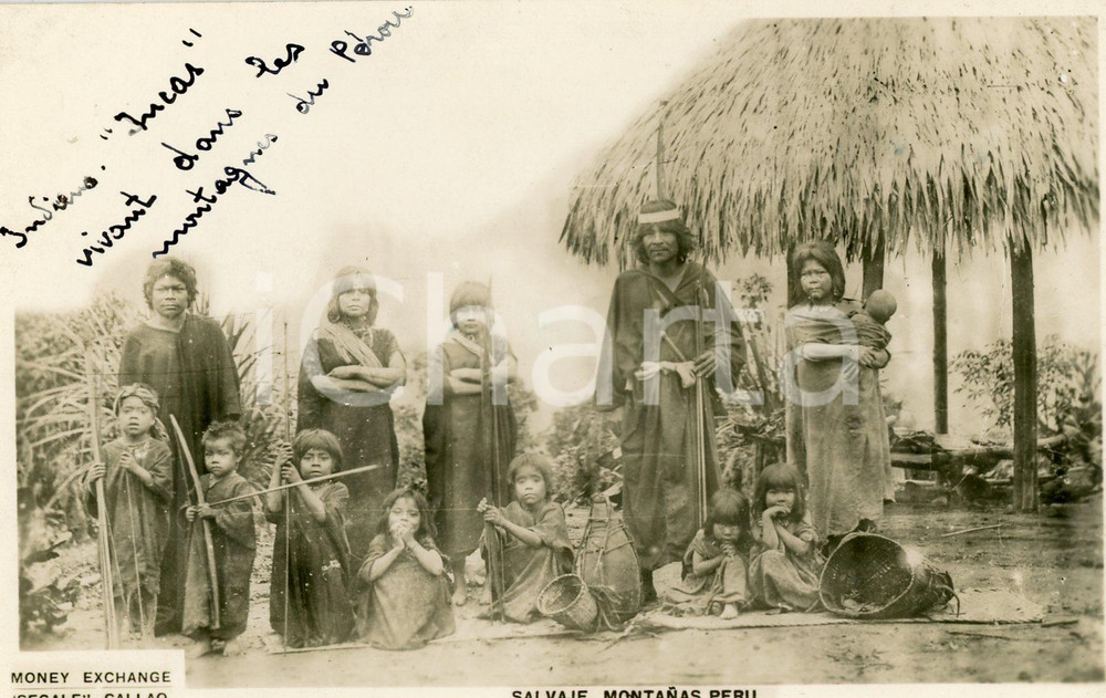 1910ca PERÙ Salvaje montanas Peru - Tarjeta postal Money exchange SEGALE CALLAO  Cartolina postale d'epoca, non viaggiata ma con note manoscritte.CONDIZIONI: G FORMATO: FP    originale e autentica 1